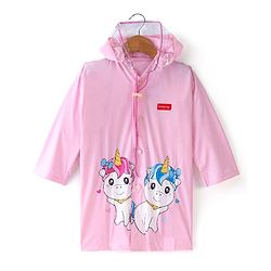 Babyhug Full Sleeves Below Knee Length Hooded Raincoat Unicorn Print - Purple