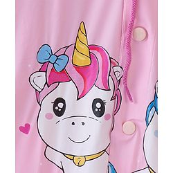 Babyhug Full Sleeves Below Knee Length Hooded Raincoat Unicorn Print - Purple