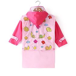 Babyhug Full Sleeves Below Knee Length Hooded Raincoat Snail Print - Pink