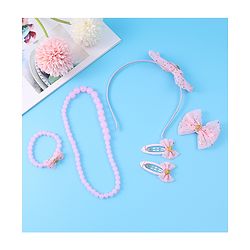 Babyhug Free Size Hair Accessories Combo Set with Bow Applique - Pink
