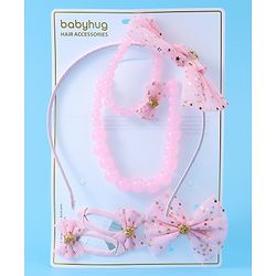 Babyhug Free Size Hair Accessories Combo Set with Bow Applique - Pink