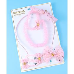 Babyhug Free Size Hair Accessories Combo Set with Bow Applique - Pink