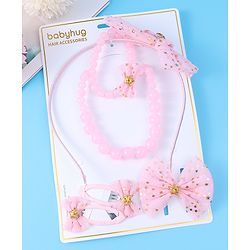 Babyhug Free Size Hair Accessories Combo Set with Bow Applique - Pink