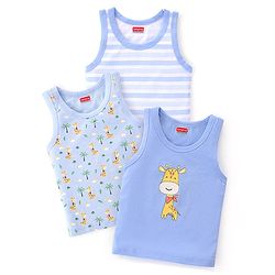 Babyhug 100% Cotton Single Jersey Knit Sleeveless Sando Stripes & Giraffe Print Pack Of 3 - Multicolor