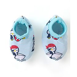 Babyhug 100% Cotton Knit Cap Mittens And Booties Beach Theme - Blue