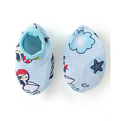 Babyhug 100% Cotton Knit Cap Mittens And Booties Beach Theme - Blue