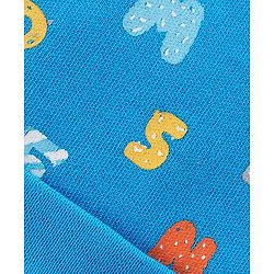 Babyhug 100% Cotton Knit Cap Mittens And Booties Alphabet Print - Blue
