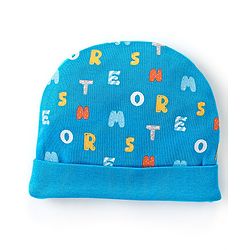 Babyhug 100% Cotton Knit Cap Mittens And Booties Alphabet Print - Blue
