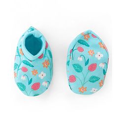 Babyhug 100% Cotton Knit Cap Mittens And Booties Floral Print - Blue