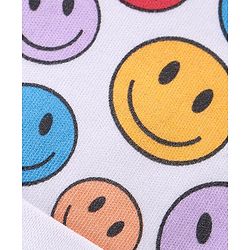 Babyhug 100% Cotton Knit Cap Mittens And Booties Smiley Print - Multicolor