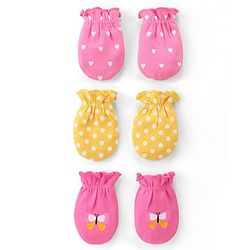 Babyhug 100% Cotton Knit Mittens With Polka Dot Print Pack of 3 - Multicolour