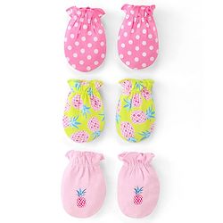Babyhug 100% Cotton Knit Mittens With Polka Dot Print Pack of 3 - Multicolour