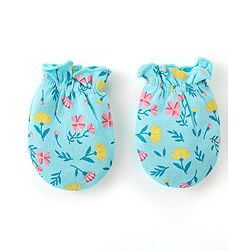 Babyhug Cotton Mittens & Booties Set Floral Print - Blue