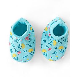 Babyhug Cotton Mittens & Booties Set Floral Print - Blue