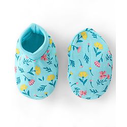 Babyhug Cotton Mittens & Booties Set Floral Print - Blue