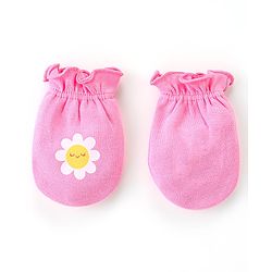 Babyhug 100% Cotton Knit Mittens and Booties Floral Print - Pink