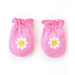 Babyhug 100% Cotton Knit Mittens and Booties Floral Print - Pink