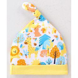 Babyhug 100% Cotton Knit Cap Animal Print Pack of 2 - Blue & Yellow