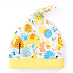Babyhug 100% Cotton Knit Cap Animal Print Pack of 2 - Blue & Yellow