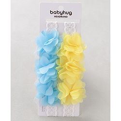 Babyhug Free Size Headbands With Flower Applique Pack of 2 - Blue & Yellow