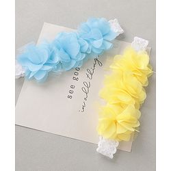 Babyhug Free Size Headbands With Flower Applique Pack of 2 - Blue & Yellow