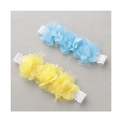 Babyhug Free Size Headbands With Flower Applique Pack of 2 - Blue & Yellow