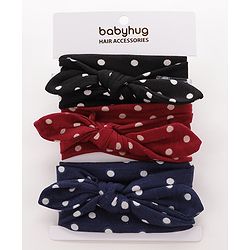 Babyhug Headbands With Polka Dots Design Pack of 3 - Black Blue & Red