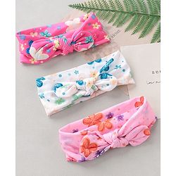 Babyhug Free Size Headbands With Bow Applique Pack of 3 - Pink & White