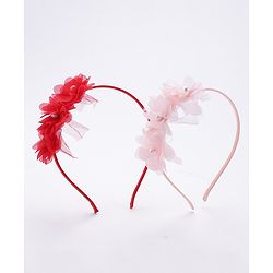 Babyhug Flower Applique Headbands Pack of 2 - Pink & Red