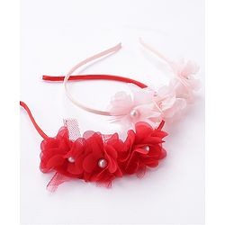 Babyhug Flower Applique Headbands Pack of 2 - Pink & Red