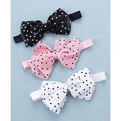 Babyhug Bow Applique Headbands Pack of 3 - Pink White & Black