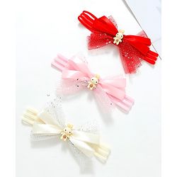 Babyhug Free Size Headbands With Bow Applique Pack of 3 - Pink Red & White