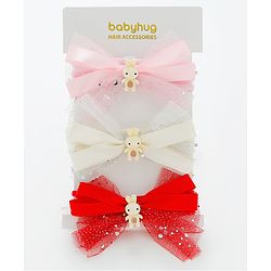 Babyhug Free Size Headbands With Bow Applique Pack of 3 - Pink Red & White