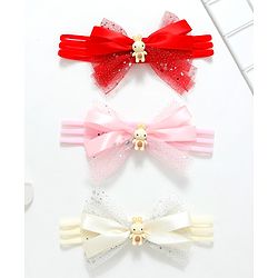 Babyhug Free Size Headbands With Bow Applique Pack of 3 - Pink Red & White