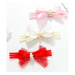 Babyhug Free Size Headbands With Bow Applique Pack of 3 - Pink Red & White