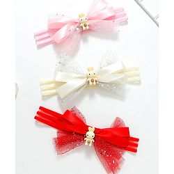 Babyhug Free Size Headbands With Bow Applique Pack of 3 - Pink Red & White