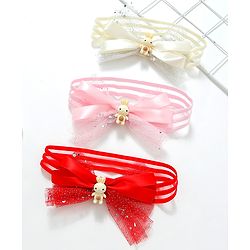 Babyhug Free Size Headbands With Bow Applique Pack of 3 - Pink Red & White