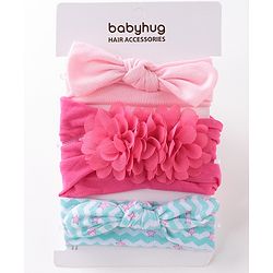 Babyhug Free Size Headbands With Flower & Bow Applique Pack of 3 - Multicolour