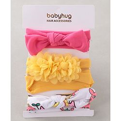 Babyhug Free Size Headbands With Flower & Bow Applique Pack of 3 - Pink Yellow & White