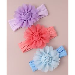Babyhug Free Size Headbands With Flower Applique Pack of 3 - Red Blue & Purple