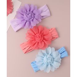 Babyhug Free Size Headbands With Flower Applique Pack of 3 - Red Blue & Purple