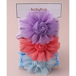 Babyhug Free Size Headbands With Flower Applique Pack of 3 - Red Blue & Purple