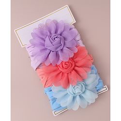 Babyhug Free Size Headbands With Flower Applique Pack of 3 - Red Blue & Purple