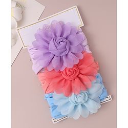 Babyhug Free Size Headbands With Flower Applique Pack of 3 - Red Blue & Purple