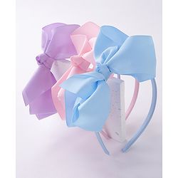 Babyhug Free Size Hairbands With Bow Applique Pack of 3 - Pink Blue & Purple