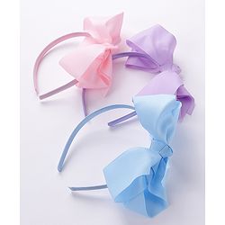 Babyhug Free Size Hairbands With Bow Applique Pack of 3 - Pink Blue & Purple