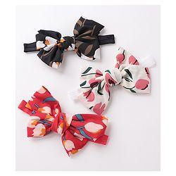 Babyhug Bow Applique Headbands Pack of 3 - Black White & Red