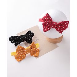 Babyhug Bow Applique Headbands Pack of 3 - Red Black & Mustard