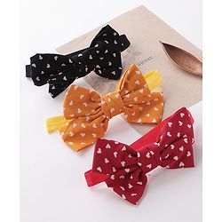 Babyhug Bow Applique Headbands Pack of 3 - Red Black & Mustard