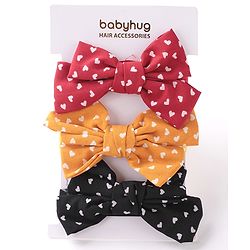 Babyhug Bow Applique Headbands Pack of 3 - Red Black & Mustard
